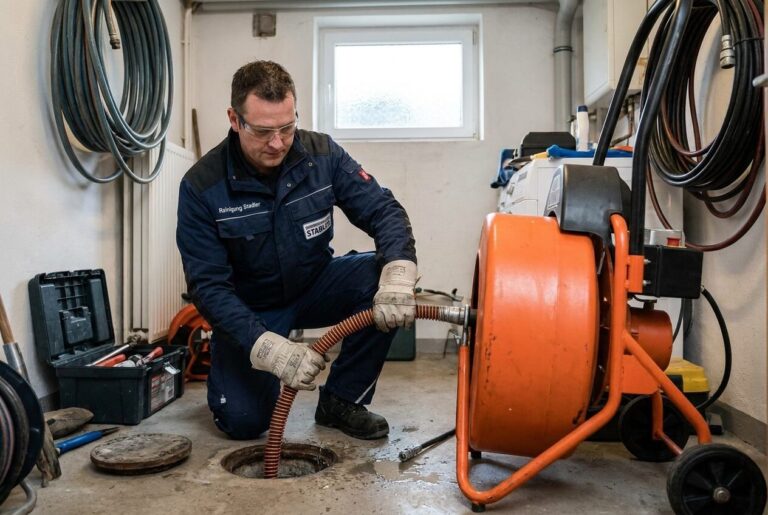 Mitarbeiter von Reinigung Stadler bei der Rohrreinigung im Einsatz